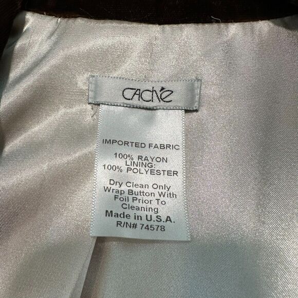 Vintage Y2K Cache Brown Velvet Rhinestone Buttons Glam Blazer, Made in USA - Picture 6 of 9